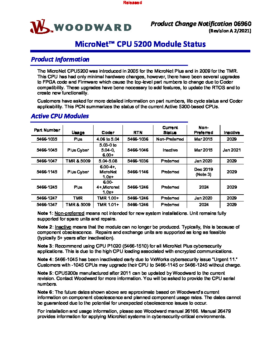 First Page Image of 5466-1035 Woodward 06960 MicroNet CPU 5200.pdf